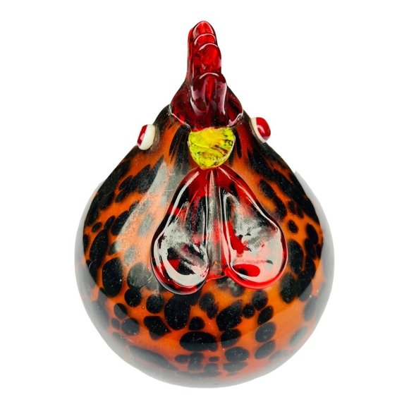 Art Glass Rooster Figure Leopard Pattern Black & Gold 6" × 4 1/2" - Picture 8 of 10